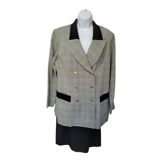 Lindsey Scott Womens Size 14 Plaid Blazer & Black Skirt Suit Set Vintage USA - Picture 11 of 13